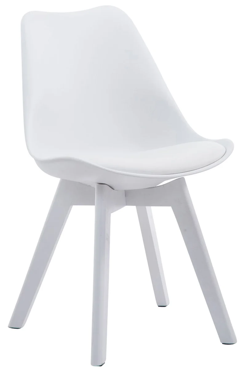 Chaise de salle à manger x1 design scandinave en PVC et plastique blanc et piètement à 4 pieds en bois blanc 10_0003310