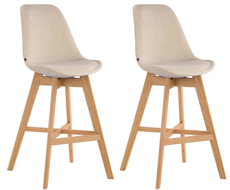 Lot de 2 tabourets de bar chaise haute design moderne en velours crème TDB10356