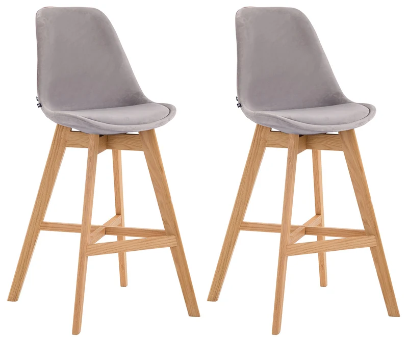 Lot de 2 tabourets de bar chaise haute design moderne en velours gris clair 10_0001304
