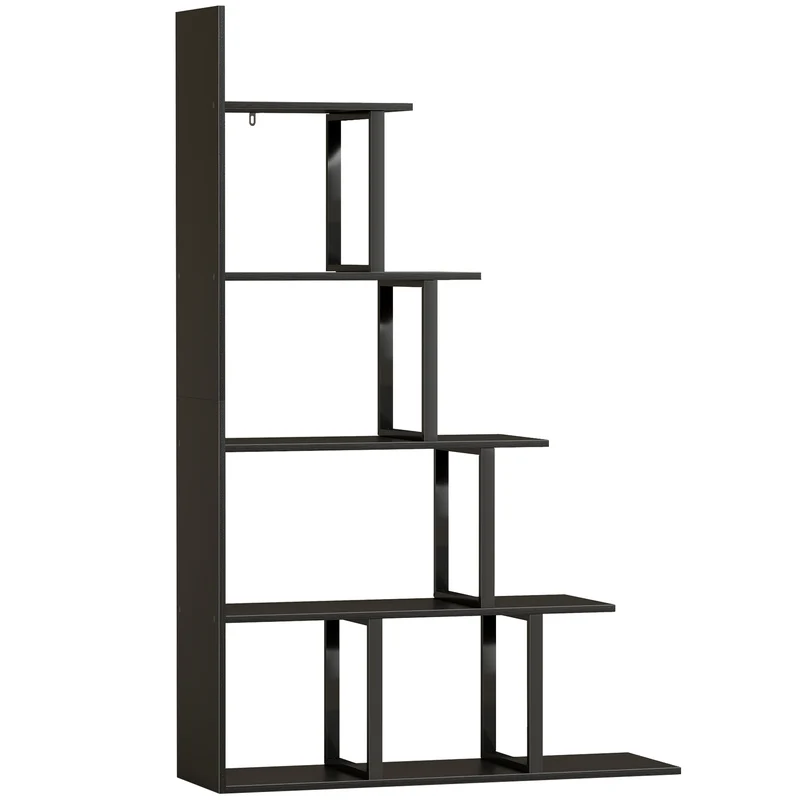 Étagère bibliothèque séparateur de pièce escalier 102 x 30 x 160 cm grand rangement modulable industriel en MDF noir 21_0002430