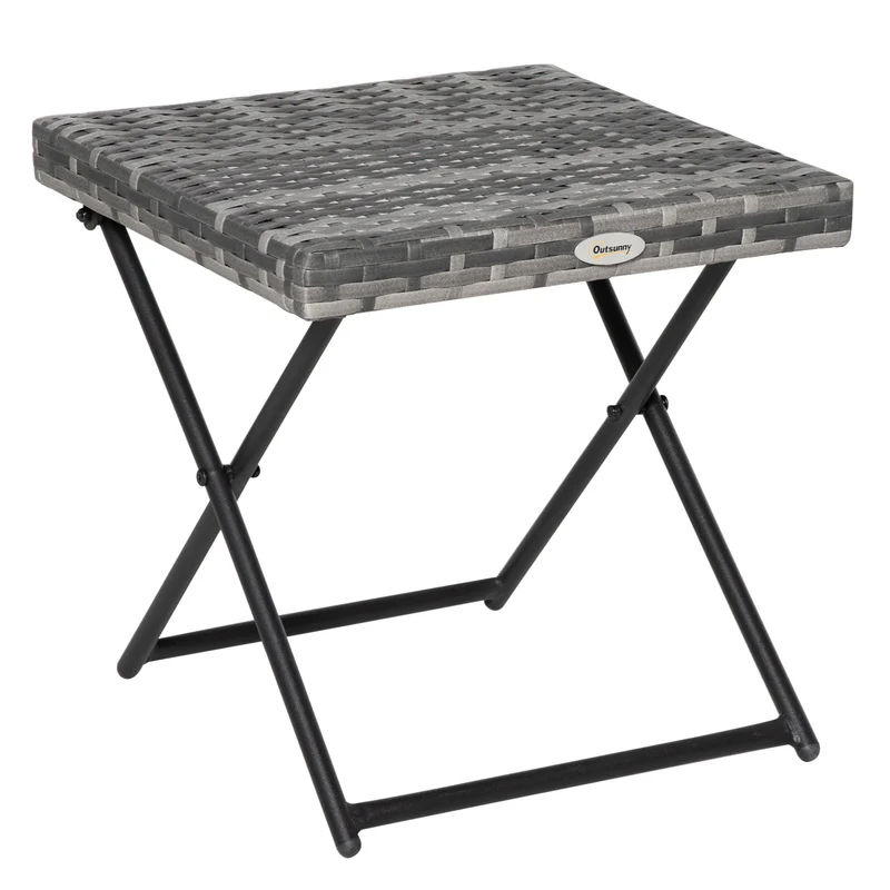 Table basse pliable carrée 40 x 40 x 40 cm gain de place pratique style cosy salon jardin pliée en résine tressée gris 21_0006042