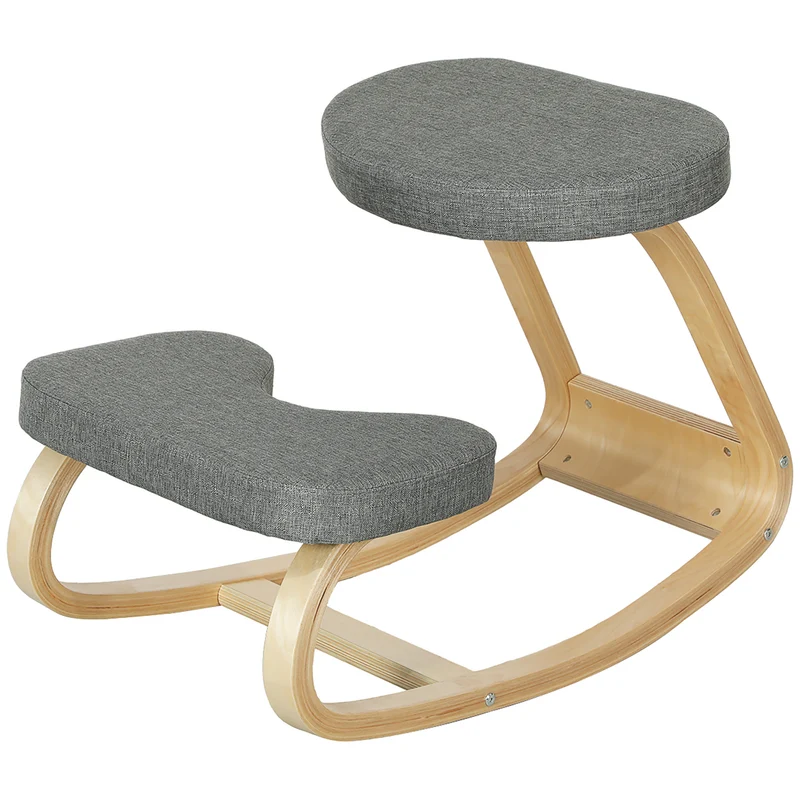 Siège assis genoux ergonomique bureau 50 x 73 x 55 cm améliore posture soulage le dos scandinave épuré en bois gris 21_0006280