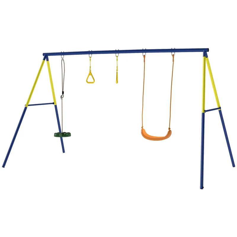 Portique balançoire extérieur pour enfants 285 x 160 x 181 cm pour 3 enfants 3-en-1 sécurisé contemporain en acier bleu 21_0000384