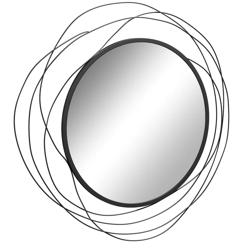 Miroir rond mural salon chambre entrée 65 x 1 x 65 cm agrandit l'espace et illumine style moderne épuré en métal noir 21_0001345