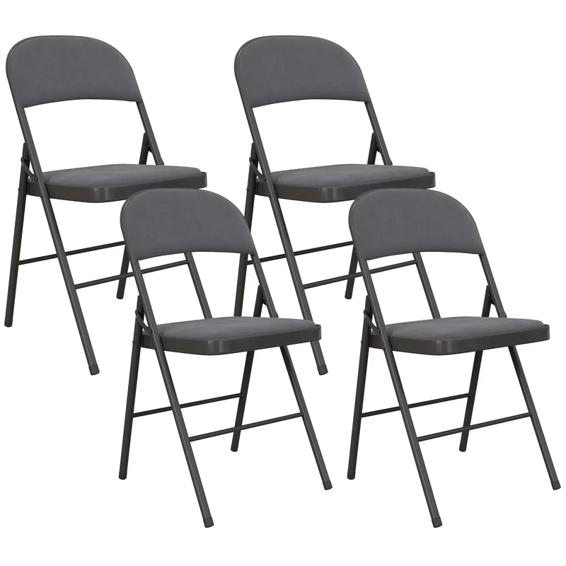 Lot de 4 chaises pliantes intérieur 45 x 46 x 78 cm confort rembourré dossier incliné et design en velours gris foncé 21_0003300