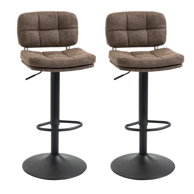 Lot de 2 tabourets de bar capitonnés réglables 41.5 x 45 x 85-107 cm assise moelleuse rétro industriel îlot en PU marron 21_0002243