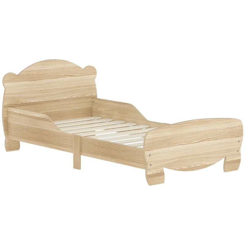 Lit enfant bas avec barrières tête ourson 143,5 x 80 x 55 cm accès facile confort sécurisant moderne en MDF bois naturel 21_0000253