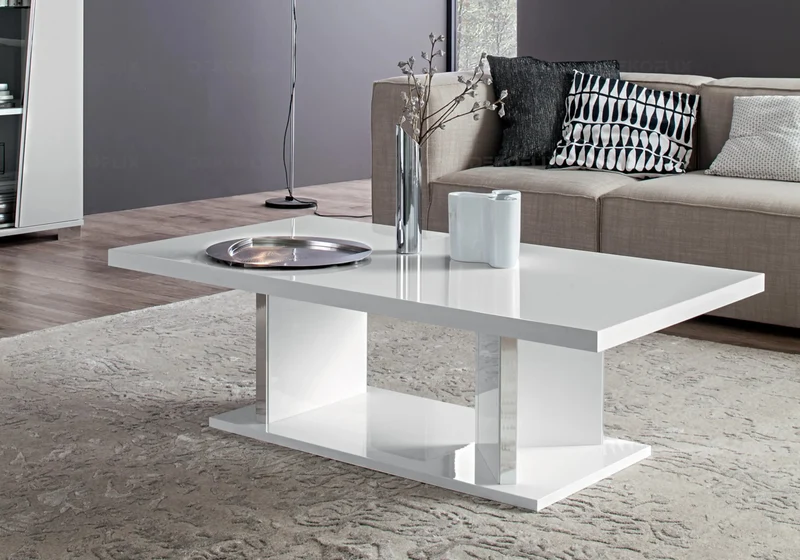 Table basse rectangulaire blanc laqué argentés - Lisa