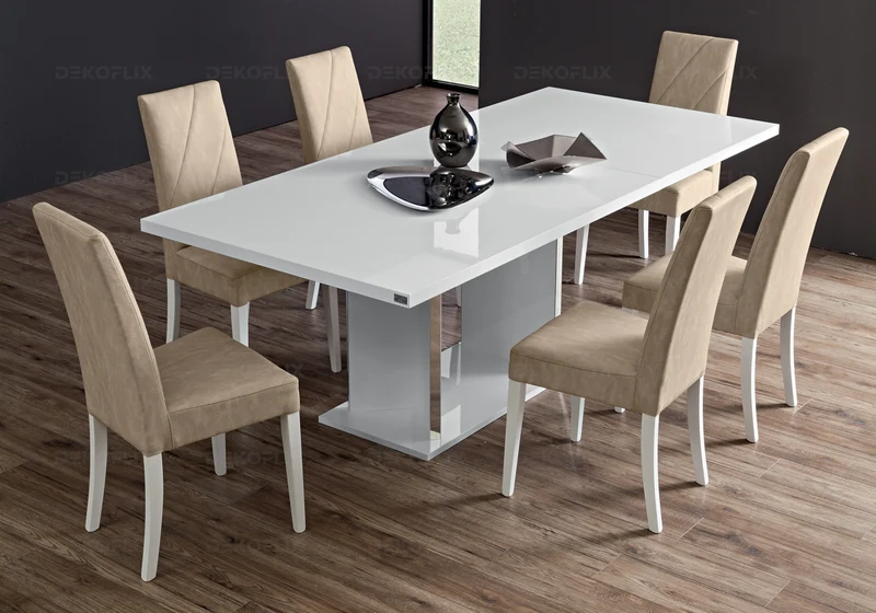 Table à manger extensible ou fixe blanc laqué - Lisa