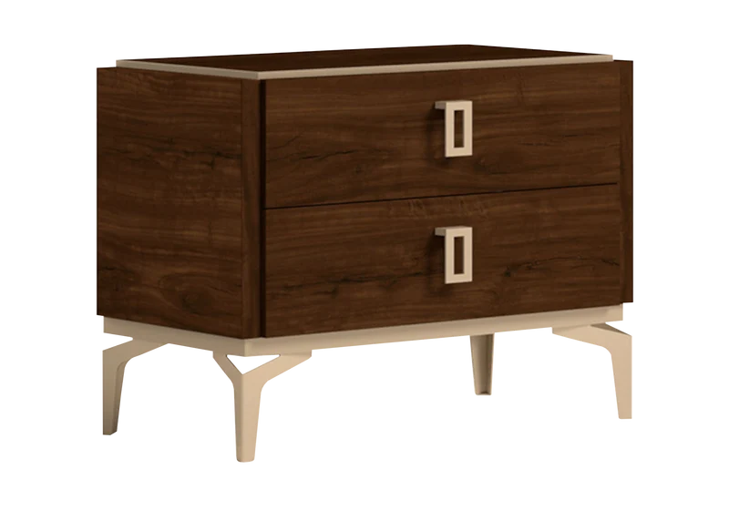 Table de chevet noyer laqué 2 tiroirs – Eva