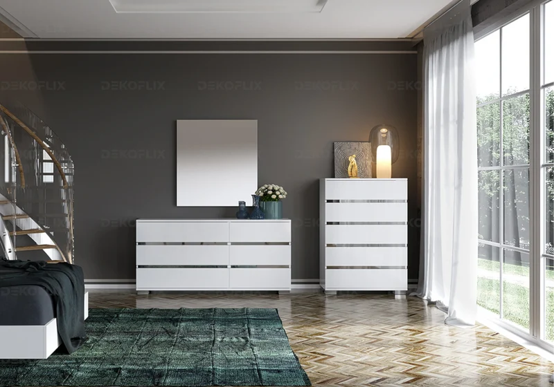 Commode double 6 tiroirs blanc laqué design - Dream