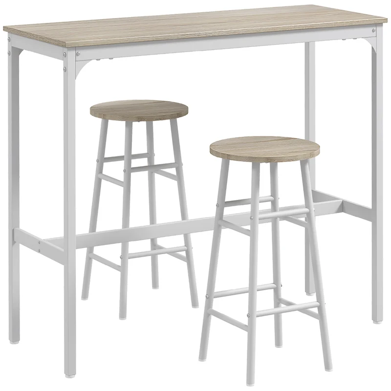 Lot de 3 pièces table haute et 2 tabourets de bar 105 x 40 x 90 cm gain de place assise confortable moderne en MDF blanc 21_0003208