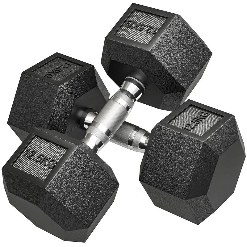 Lot de 2 haltères courts musculation 14.8 x 32.6 cm antidérapants octogonaux protège sol moderne en caoutchouc noir 21_0006752
