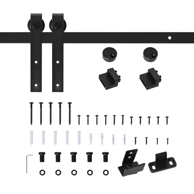 Kit quincaillerie porte coulissante 200 x 0,4 x 18 cm pose facile support 20 kg industriel en acier au carbone noir 21_0007143