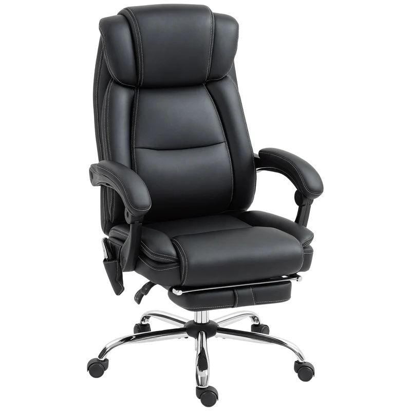 Fauteuil de bureau massant inclinable 67 x 72 x 111-119 cm chauffage lombaire repose-pieds escamotable moderne en PU noir 21_0006307