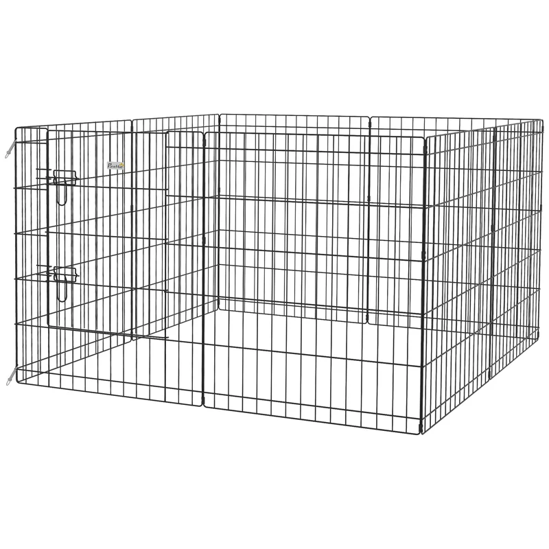 Enclos pour petits animaux intérieur 76 x 61 cm 8 panneaux modulables double verrou sécurité contemporain en métal noir 21_0007383