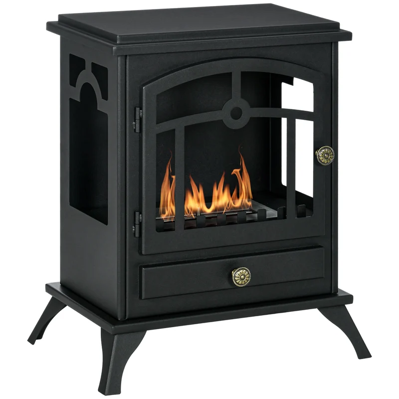 Cheminée bioéthanol sur pied 45 x 28 x 54 cm chauffe 20-25 m² sans fumée ambiance cosy rustique design en acier noir 21_0001133