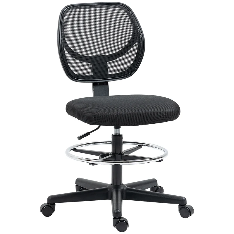 Chaise de bureau assise haute 59 x 61 x 93-113 cm réglable 50-70 cm repose-pieds stable moderne épuré en polyester noir 21_0006237