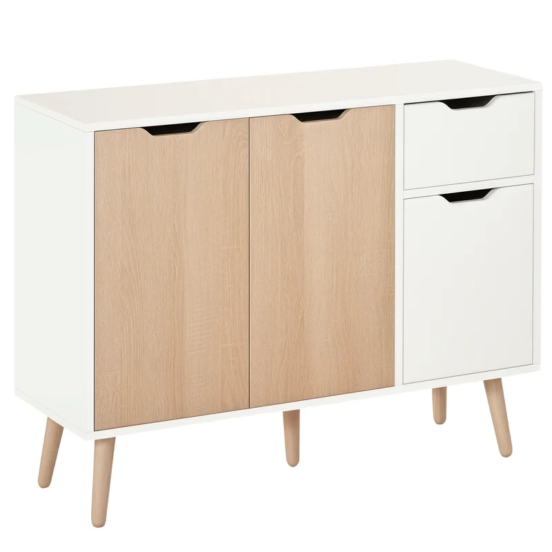 Buffet de rangement 90 x 30 x 72 cm 2 portes tiroir coulissant sécurisé scandinave épuré en panneaux de particules blanc 21_0002620