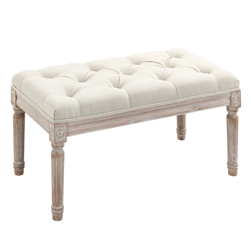 Banquette capitonnée 80 x 40 x 43 cm assise rembourrée mousse densité élevée style classique patiné en polyester beige 21_0002845