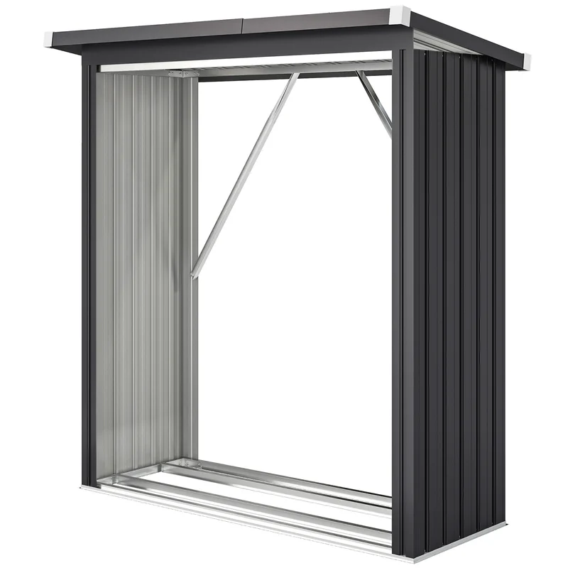 Abri-bûches couvert jardin 150 x 66,5 x 150 cm plancher surélevé toit incliné industriel en acier galvanisé gris foncé 21_0005580