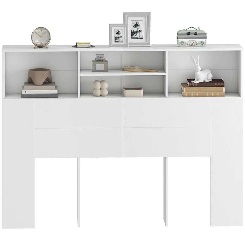 Tête de lit sur pied rangement intégré 140 x 19 x 103.5 cm optimisé 4 compartiments moderne minimaliste en MDF blanc 21_0003756