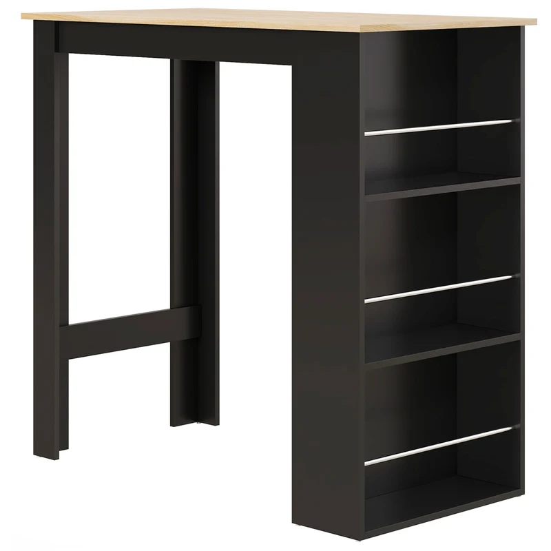Table de bar mange-debout polyvalente 112 x 57 x 106 cm gain de place 3 étagères moderne en panneau de particules noir 21_0002223