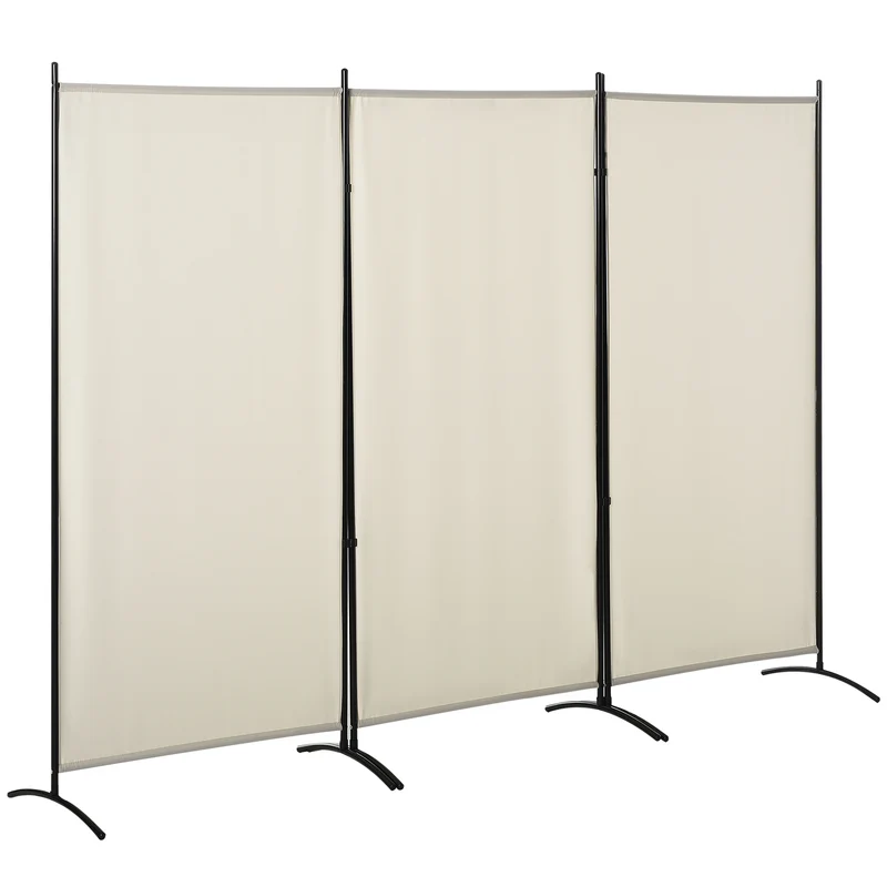 Paravent 3 panneaux séparateur de pièce 253 x 50 x 182 cm occultant brise-vue contemporain épuré en polyester beige 21_0001221