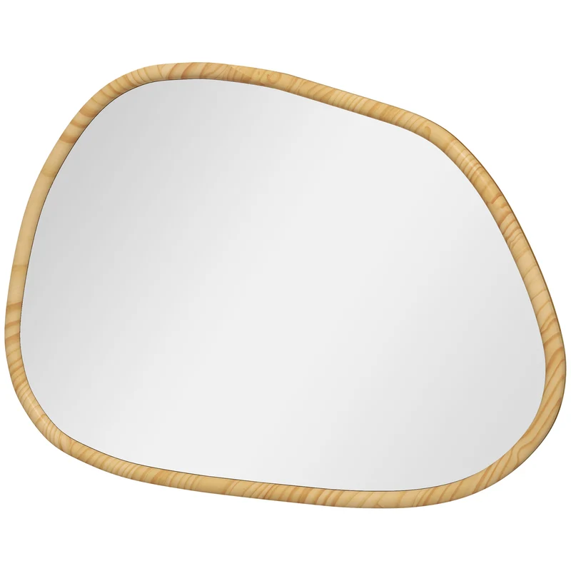 Miroir mural forme organique 70 x 50 x 2 cm pose facile 4 crochets verre épais scandinave épuré déco en bois naturel 21_0001344