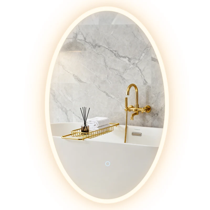 Miroir de salle de bain ovale 80 x 50 x 4 cm anti-buée luminosité réglable moderne épuré en verre trempé transparent 21_0002118