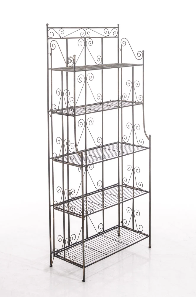 Etagère sur pieds avec 5 niveaux rangement balcon terrasse salon pliable en métal bronze 10_0003969