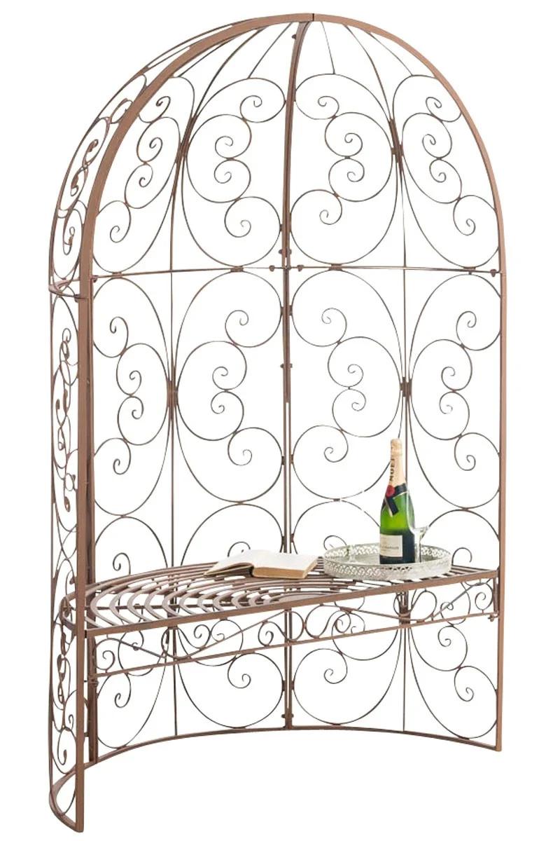 Banc de jardin avec arche à rosiers en métal marron vieilli style vintage MDJ10187