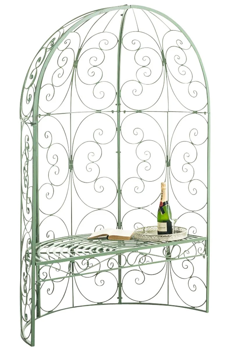 Banc de jardin avec arche à rosiers en métal vert vieilli style vintage MDJ10185