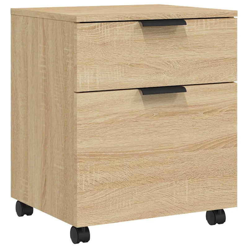Caissons à tiroirs meuble de bureau mobile sur rourlettes MDF couleur chêne sonoma 45 x 38 x 54 cm DEC024563