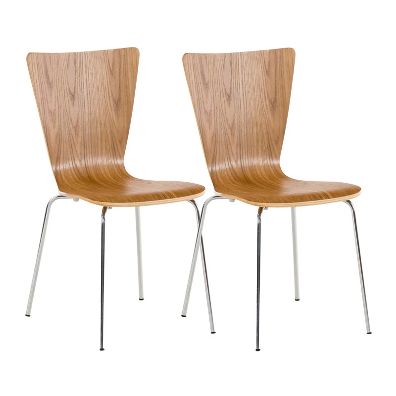 Lot de 2 chaises de cuisine salle à manger empilable en bois chêne et structure stable à quatre pieds en métal 10_0003073