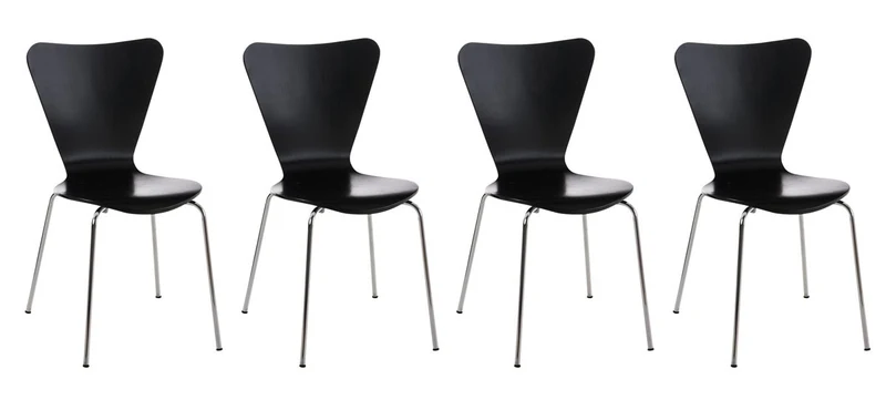 Lot de 4 chaises de séjour bureau en bois noir et métal CDS10114