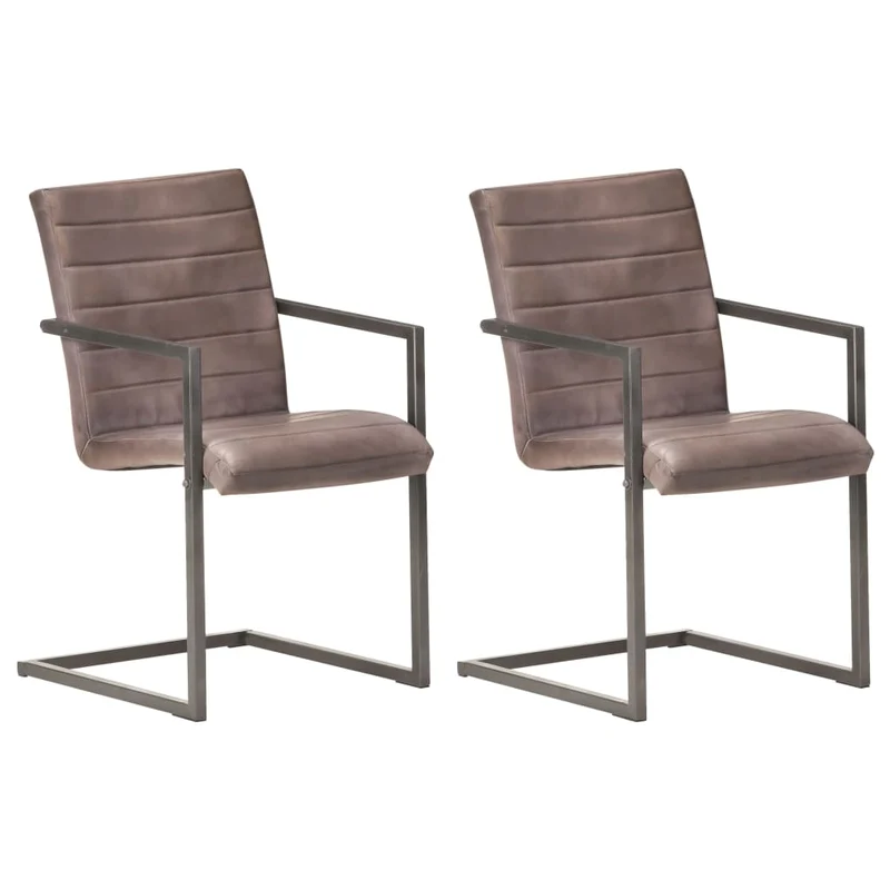 Lot de 2 chaises de salle à manger cuisine cantilever design rétro cuir marron véritable CDS020346