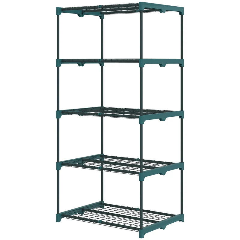 Étagère à plantes 5 niveaux balcon salon 67 x 49 x 138 cm gain de place montage facile design épuré en acier vert foncé 21_0005584