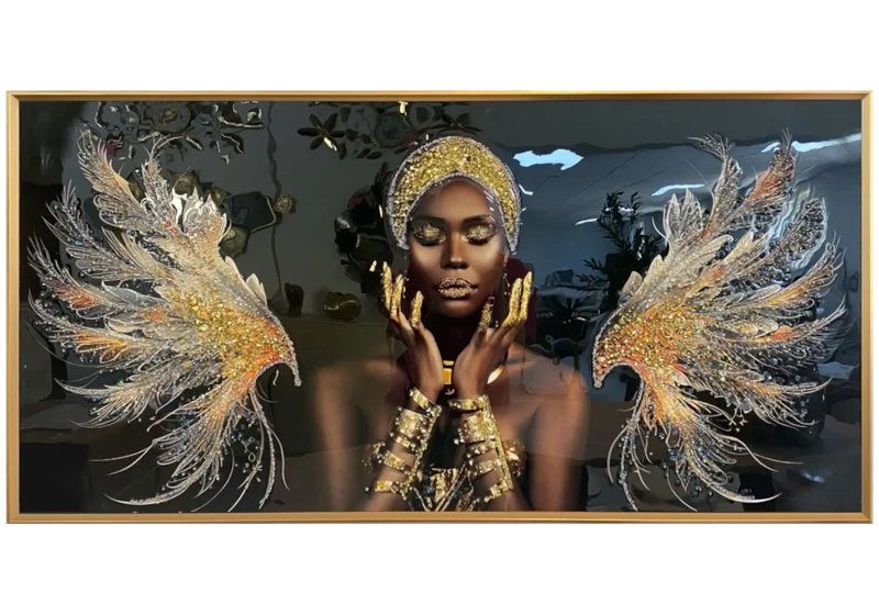 Tableau femme africaine ailes d’ange dorés - Zaya