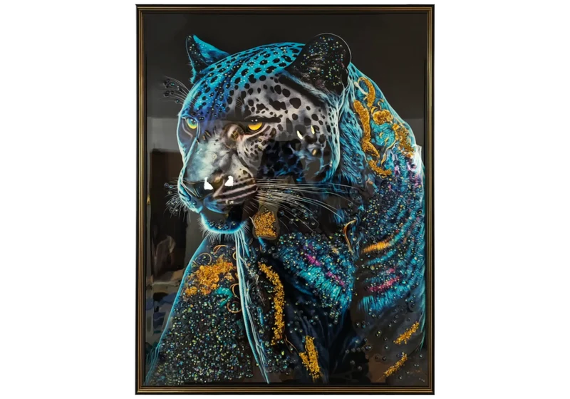 Tableau panthère bleue cristaux dorés - Kazan