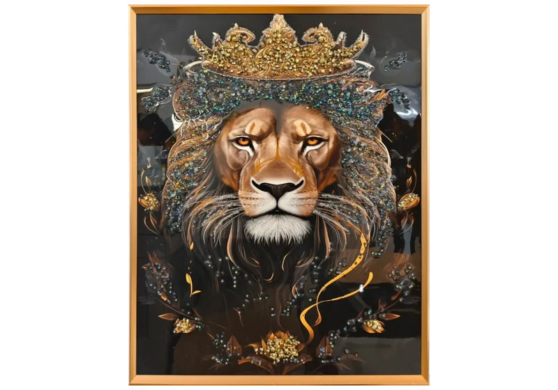 Tableau décoratif roi lion cristaux doré - Azar