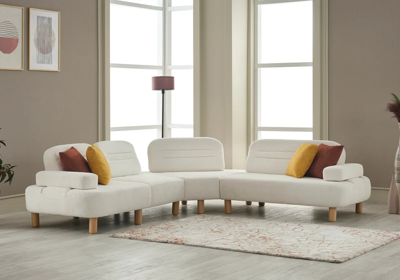 Canapé d’angle modulable bouclé blanc – ANGEL