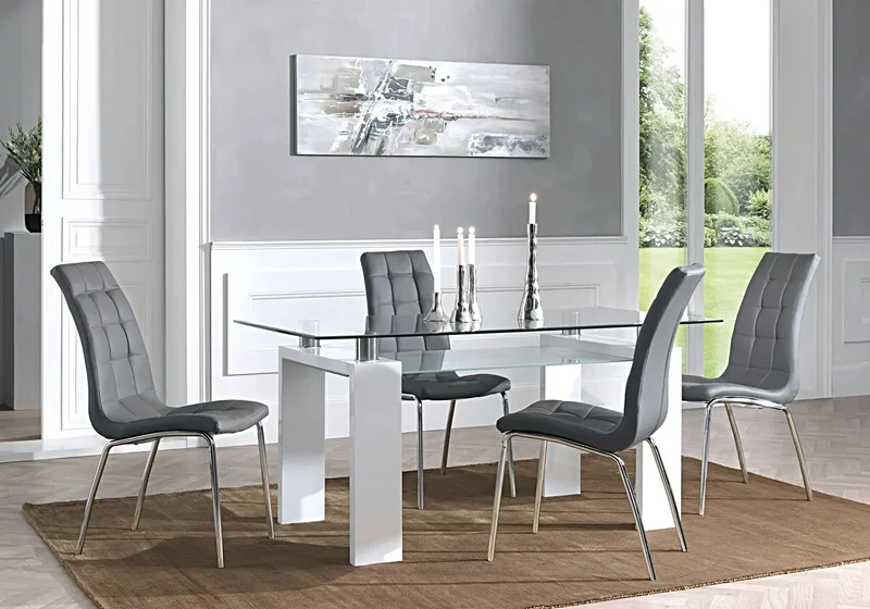 Table laqué blanc 6 chaises gris - Toe