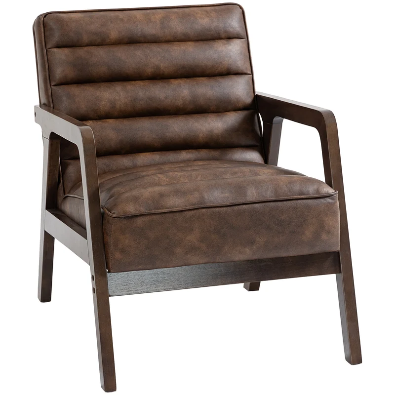 Fauteuil de salon d'appoint rembourré assise 18cm 64 x 86 x 79 cm confort ergonomique coussin épais vintage en PU marron 21_0003634