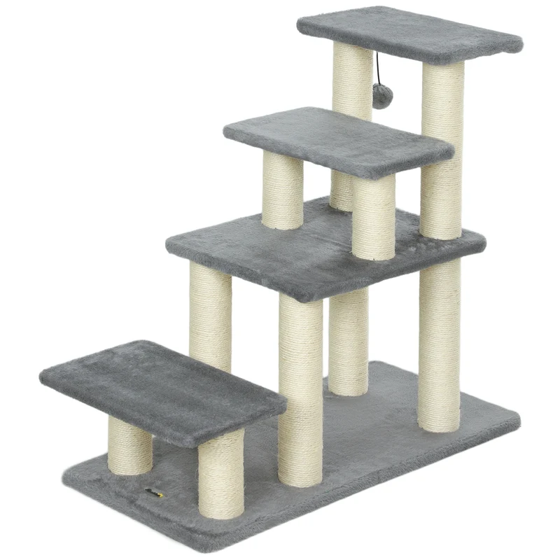 Escalier pour animaux réglable 3-4 marches 70 x 32 x 68 cm rembourrées protège articulations moderne en polyester gris 21_0007489