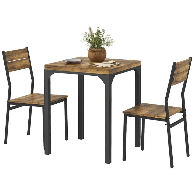 Ensemble table à manger 2 chaises 60 x 60 x 76 cm assise ergonomique gain de place style industriel en MDF brun rustique 21_0002170