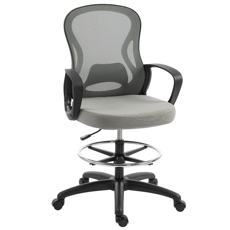 Chaise de bureau ergonomique 59 x 65 x 103-123 cm repose-pieds réglable soutien lombaire moderne design en maille gris 21_0006236