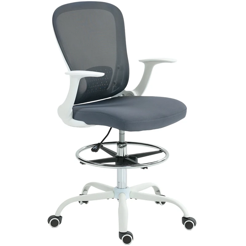 Chaise de bureau ergonomique 59 x 62 x 99-119 cm repose-pieds réglable soutien lombaire contemporain en maille gris 21_0006295
