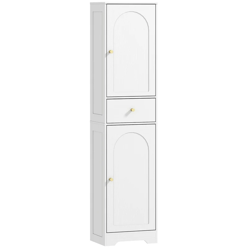 Armoire colonne salle de bain 40 x 29,5 x 170 cm gain de place compact contemporain épuré en panneau de particules blanc 21_0002084