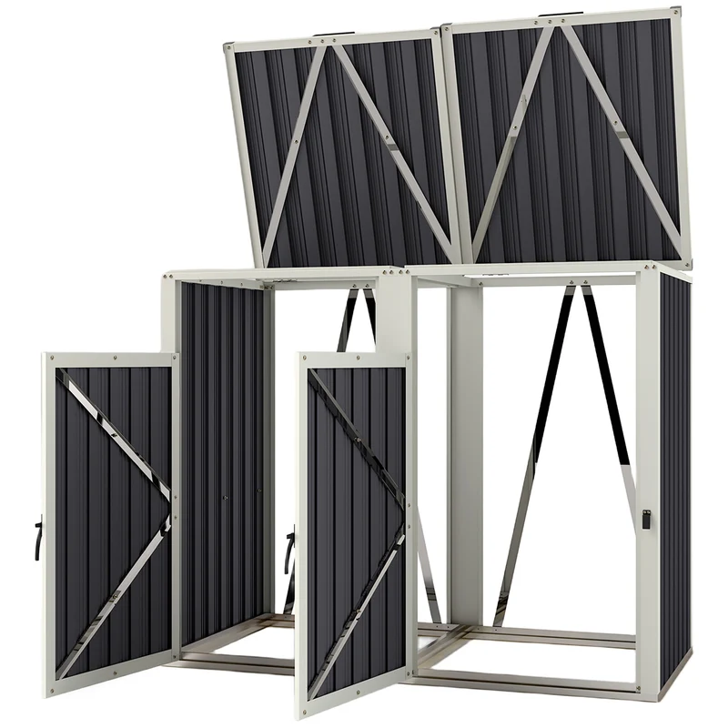 Abri pour poubelle extérieur 146 x 81 x 122 cm couvercle 180° verrou ventilé moderne en acier galvanisé gris foncé 21_0005538